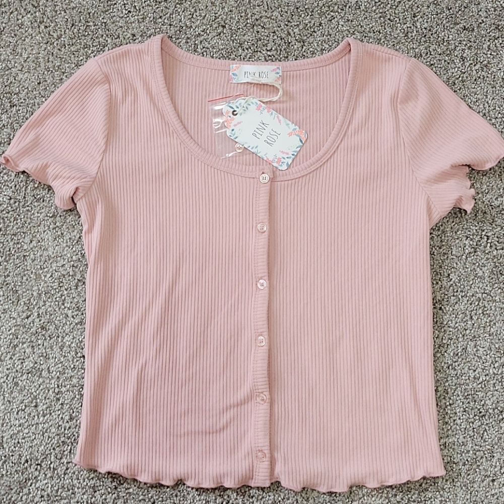 Pink Rose button front top